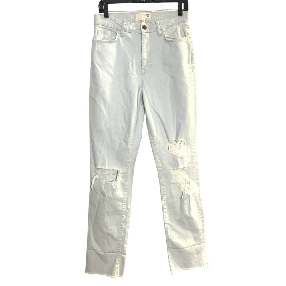 Current/Elliott Relaxed Boyfriend Jeans 27 Light Wash Cuffed Cotton Blend NWT